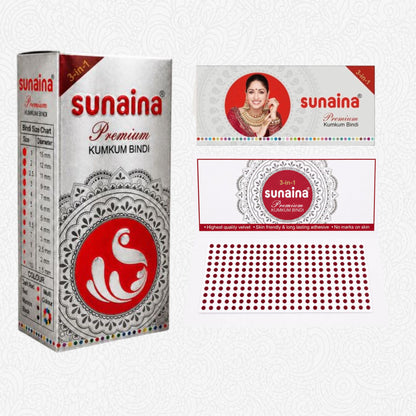 Sunaina New Premium Kumkum Forehead Bindi Silver Box | Maroon Bindi Pack of 1 Box of 15 Cards/Flaps 1.5mm (Size-10)