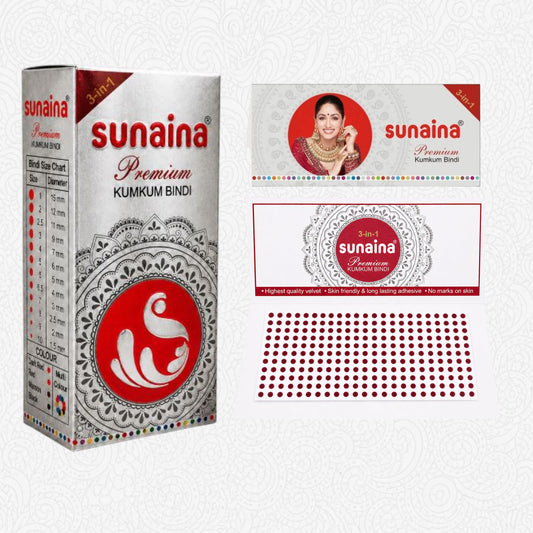 Sunaina New Premium Kumkum Forehead Bindi Silver Box | Maroon Bindi Pack of 1 Box of 15 Cards/Flaps 1.5mm (Size-10)