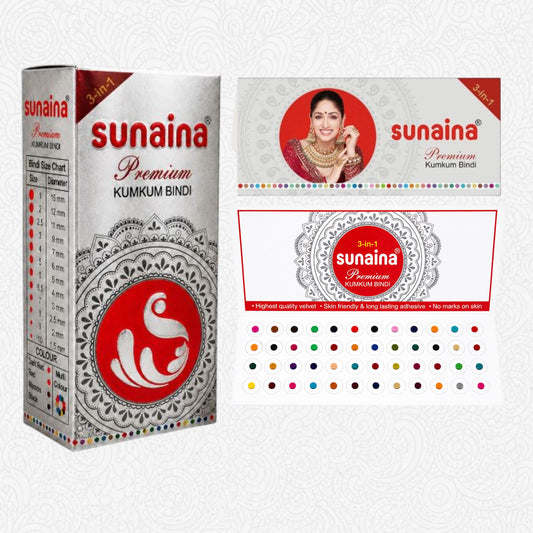Sunaina New Premium Multicolor Bindi Box for Women 1.5mm 15 Cards Pack of 1