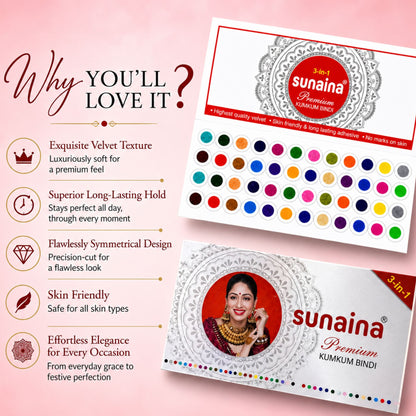 Sunaina New Premium Silver Sticker Kumkum Bindi for Women & Girls | 9mm Bindi 15 Cards in a Box (Size-3)