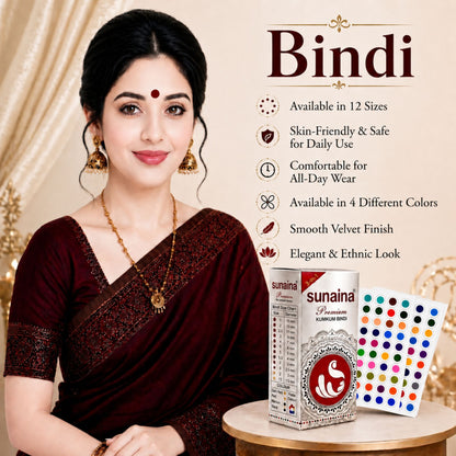 Sunaina New Premium Kumkum Bindi for Girls & Women | Multicolor Velvet Silver Sticker Bindi Box | 5mm Bindi With15 cards in a Box (Size-6)