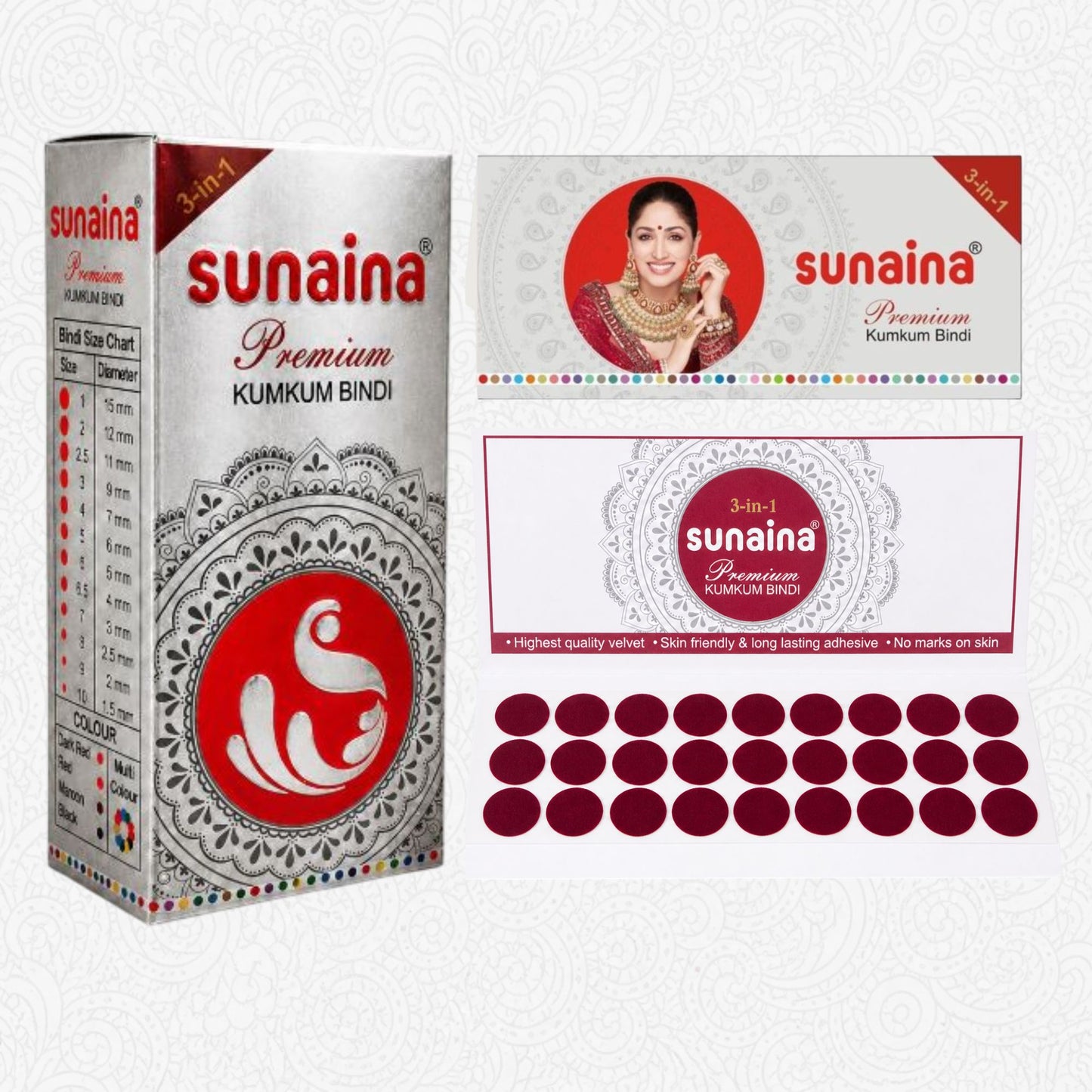 Sunaina New Premium Kumkum Maroon Bindi Box | 11mm 15 Cards Pack for Daily & Festiver Wear (Size-2.5)