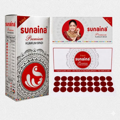 Sunaina New Premium Silver Sticker Kumkum Deep Rad Bindi 11mm Bindi with 15 Cards in a Box (Size 2.5)