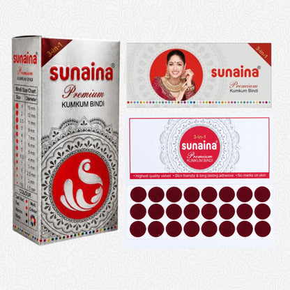 Sunaina New Premium Kumkum Bindi for Girls & Women | 12mm Velvet Maroon Bindi | Pack of 15 Cards (Size-2)