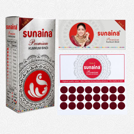 Sunaina New Premium Kumkum Bindi for Girls & Women | 12mm Velvet Maroon Bindi | Pack of 15 Cards (Size-2)