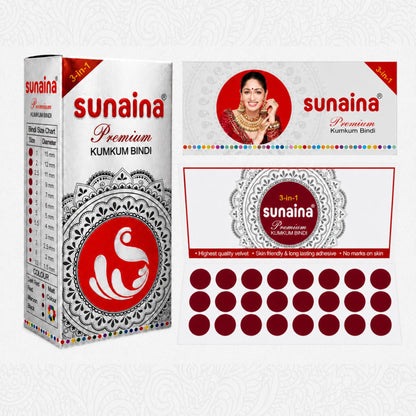 Sunaina New Premium Silver Sticker Deep Red Bindi for Girls & Women Daily & Festival Wear (Size 2) 12mm