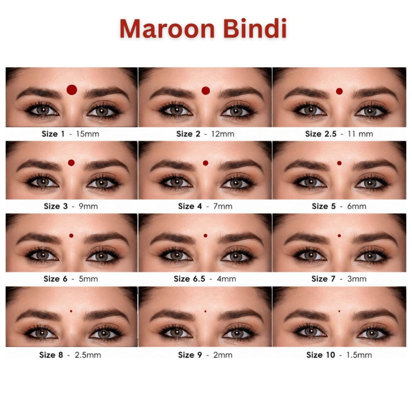 Sunaina New Premium Maroon Bindi Box Silver Sticker 9mm Bindi Box of 15 Cards/Flaps (Size-3)