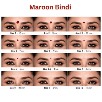 Sunaina New Premium Kumkum Forehead Bindi Silver Box | Maroon Bindi Pack of 1 Box of 15 Cards/Flaps 1.5mm (Size-10)