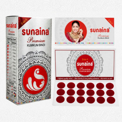Sunaina New Premium Silver Sticker Kumkum Deep Red Bindi | 15mm with 15 Cards in a Box (Size 1)
