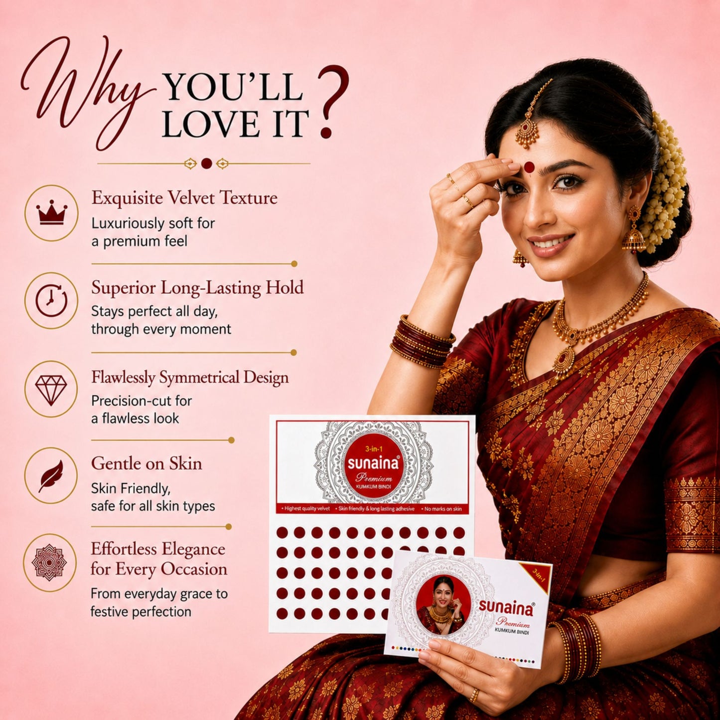 Sunaina New Premium Kumkum Maroon Bindi Box with 6mm 15 Cards/Flaps Silver Sticker Bindi Box