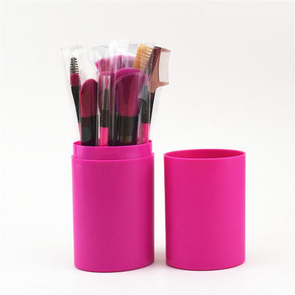 Sunaina Makeup Rose Pink Brush set of 12 with Storage Barrel Box for Face makeup