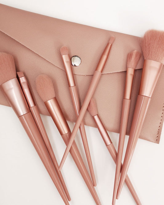 Sunaina Makeup Peach Brush set of 8 pcs with PU bag