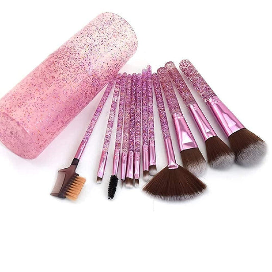 Sunaina Makeup Shiny PurpleBrush set of 12 with Storage Barrel Box for Face makeup