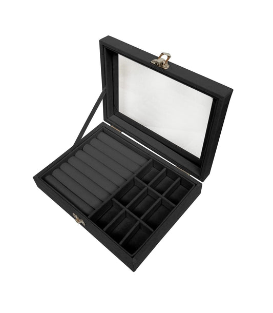 Sunaina Black Jewelry Case with Adjustable Divider Transparent Display