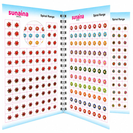 Sunaina Spiral Flower Multicolor Fancy Bindi Book | Stylish Stone Bindis for Girls & Women