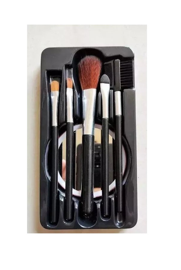 Sunaina Makeup Black Mini Brush set of 5 with Round Mirror