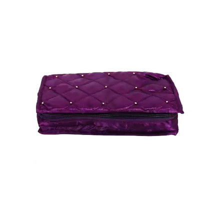 Sunaina Makeup Dark Purple Satin Embroidery Pouch for Jewelry Accessories