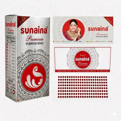 Sunaina New Premium Deep Red Bindi | Silver Sticker Pack of 1 Box with 15 Cards | 2.5mm (Size-8)