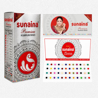 Sunaina New Premium Silver Sticker Multicolor Kumkum Bindi Box 15 Cards 2.5mm Bindi