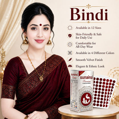 Sunaina New Premium Maroon Bindi Box Silver Sticker 9mm Bindi Box of 15 Cards/Flaps (Size-3)