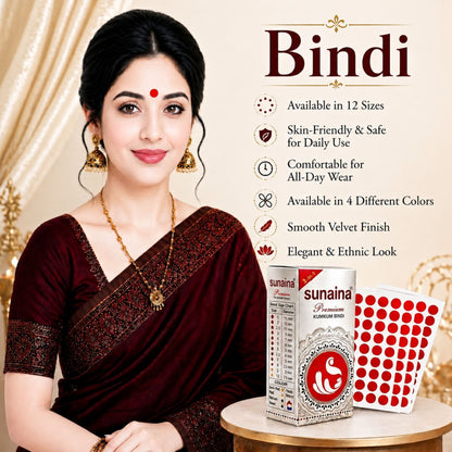Sunaina New Premium Kumkum Forehead Bindi Silver Box | Red Velvet Silver Sticker for Girls and Womens Bindis for Daily & Festival Wear | Pack of 1 Box of 15 Cards/Flaps 1.5mm (Size-10)