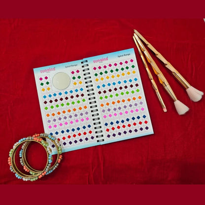SUNAINA Plain Premium Velvet Multicolor, Red & Maroon Velvet Multi-Shape (Square, Oval, Tilak, Round) Bindis for Girls or Women
