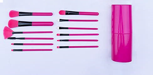 Sunaina Makeup Rose Pink Brush set of 12 with Storage Barrel Box for Face makeup