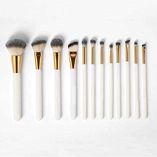 Sunaina Makeup White Brush set of 12 with Stand/Holder for face makeup