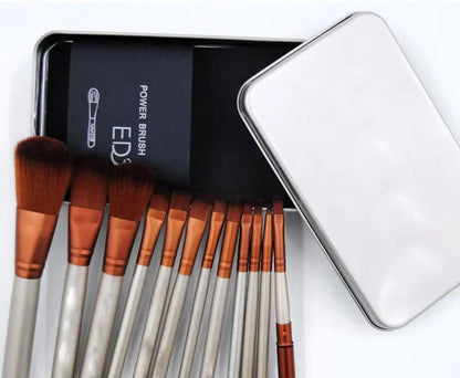 Sunaina Makeup Silver Brush set of 12 With Metal Box