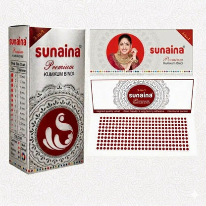 Sunaina New Premium Silver Sticker Deep Red Bindi Pack of 1 Box with 15 Cards | 2mm (Size-9)
