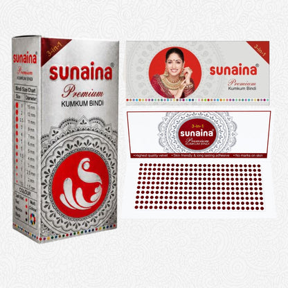 Sunaina New Premium Bindi for Girls & Women | Maroon Bindi 2mm Pack of 15 Cards/Flaps (Size-9)