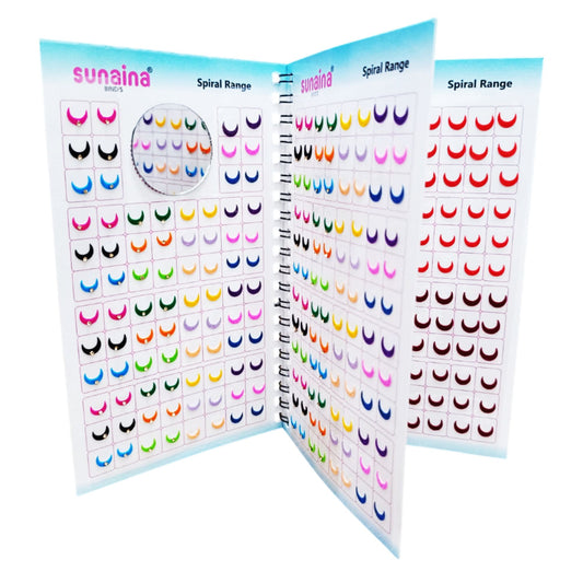 Sunaina Designer Traditional Half Moon Bindi for Women & Girls, Multicolor, Plain Velvet & Golden Stone, Mix Size, Bridal Collection, 372 Bindis in a Book