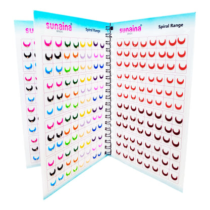 Sunaina Designer Traditional Half Moon Bindi for Women & Girls, Multicolor, Plain Velvet & Golden Stone, Mix Size, Bridal Collection, 372 Bindis in a Book