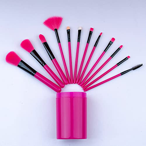 Sunaina Makeup Rose Pink Brush set of 12 with Storage Barrel Box for Face makeup