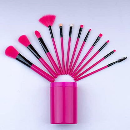 Sunaina Makeup Rose Pink Brush set of 12 with Storage Barrel Box for Face makeup