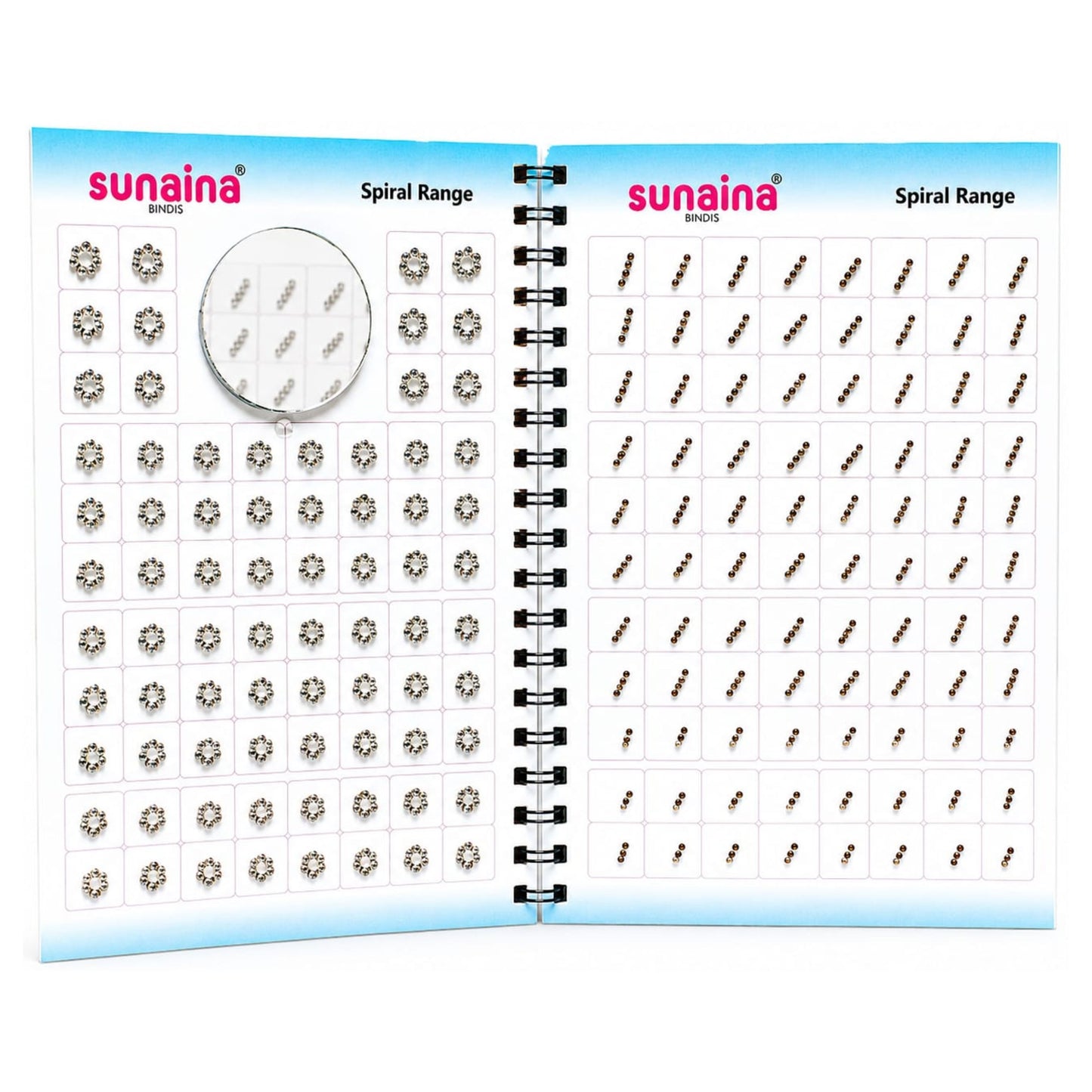 Sunaina Bindis Spiral Range Flower & Long Stone Bindi Book for Women & Girls | Silver & Golden Stone Bindi