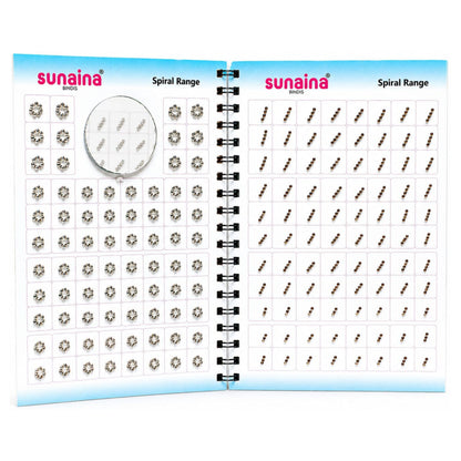 Sunaina Bindis Spiral Range Flower & Long Stone Bindi Book for Women & Girls | Silver & Golden Stone Bindi
