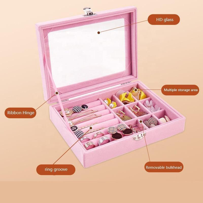 Sunaina Pink Jewelry Case with Adjustable Divider Transparent Display