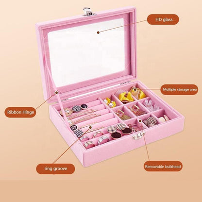 Sunaina Pink Jewelry Case with Adjustable Divider Transparent Display