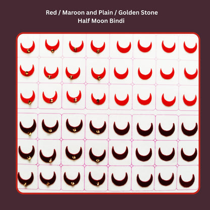 Sunaina Designer Traditional Half Moon Bindi for Women & Girls, Multicolor, Plain Velvet & Golden Stone, Mix Size, Bridal Collection, 372 Bindis in a Book