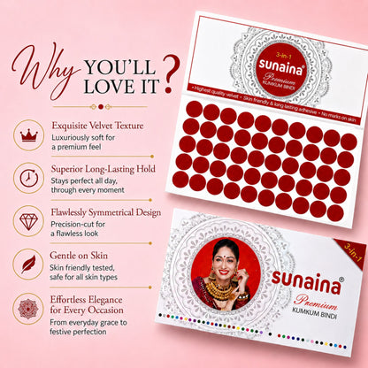 SUNAINA New Premium Deep Red Bindi, 7mm, Pack of 1 Silver Sticker Box With 15 Cards