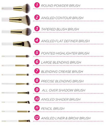 Sunaina Makeup White Brush set of 12 with Stand/Holder for face makeup