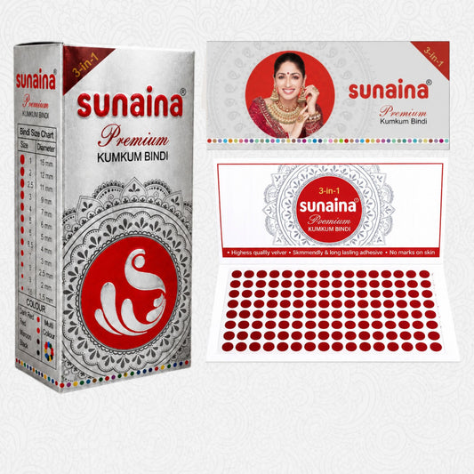 Sunaina New Premium Deep Red Bindi 5mm Pack of 1 Box With 15 Cards