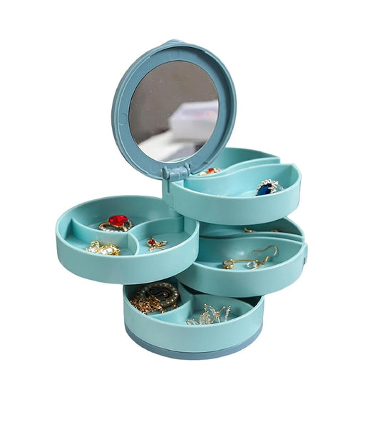 Sunaina 4 Layer Rotating Blue Jewelry Organizer Box