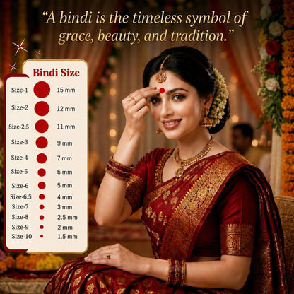 Sunaina New Premium Kumkum Forehead Bindi Box | Red Velvet Silver Sticker Bindi for Girls and Womens for Daily & Festival Wear | Pack of 1 Bindi Box of 15 cards/Flaps 4mm (Size-6.5)
