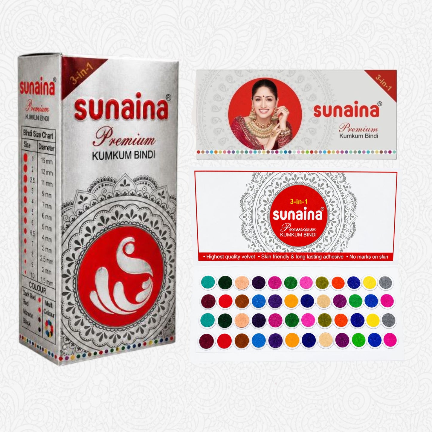 Sunaina New Premium Bindi Box for Girls & Womens| 6mm 15 Cards Pack of 1 Box