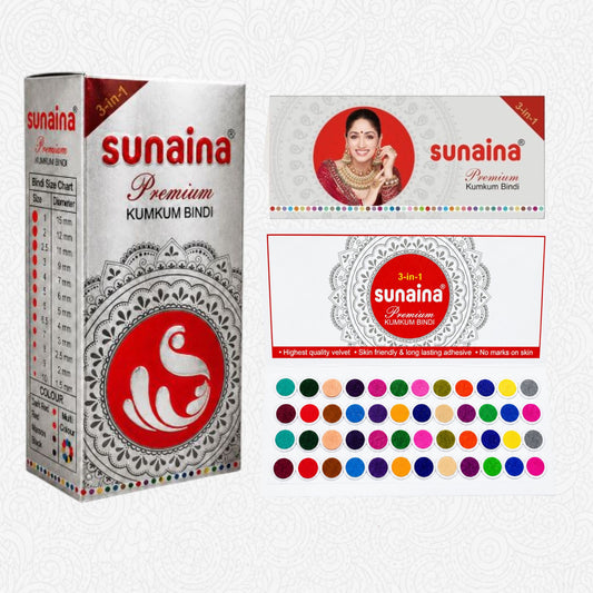 Sunaina New Premium Bindi Box for Girls & Womens| 6mm 15 Cards Pack of 1 Box