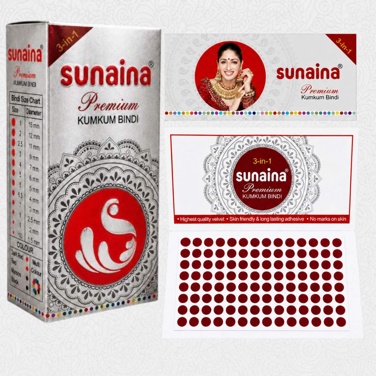 Sunaina New Premium Deep Red Bindi 6mm for Daily & Festival Wear (Size 5)