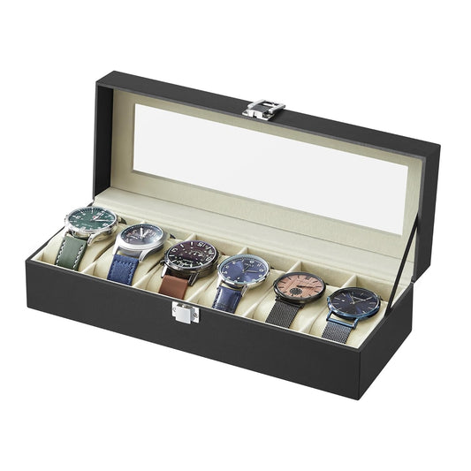 Sunaina Black Watch Box with 6 Slots Watch Case Oraganizer Box