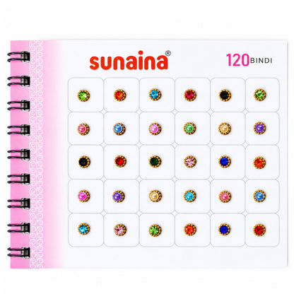Sunaina Original Silver Golden Multicolor Pearl Kundan Stone Bindi Book | Small Round Bridal & Daily Wear Bindis for Women, Girls & Kids